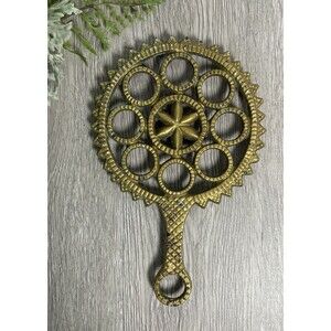Vintage Wrought Iron Trivet Pennsylvania Dutch HEX Gold Painted